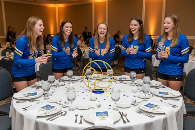 Gold volleyball centerpiece